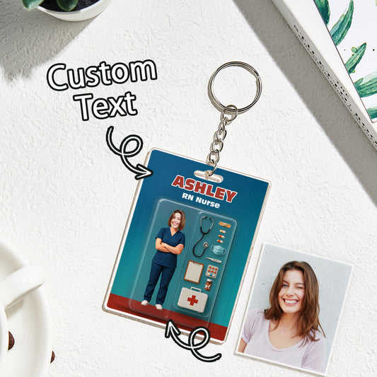Custom Action Figure Customizable Head Packaging Toy Box Style Art Gift Personalized Acrylic Keychain Nurses Day Gift for Nurse