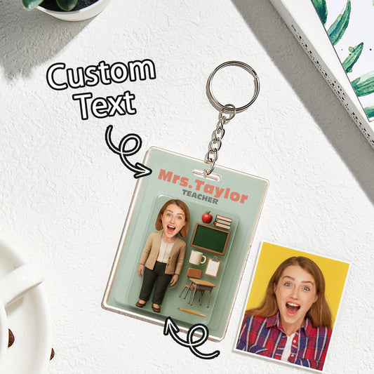 Custom Action Figure Customizable Head Packaging Toy Box Style Art Gift Personalized Acrylic Keychain Creative Gift for Teacher