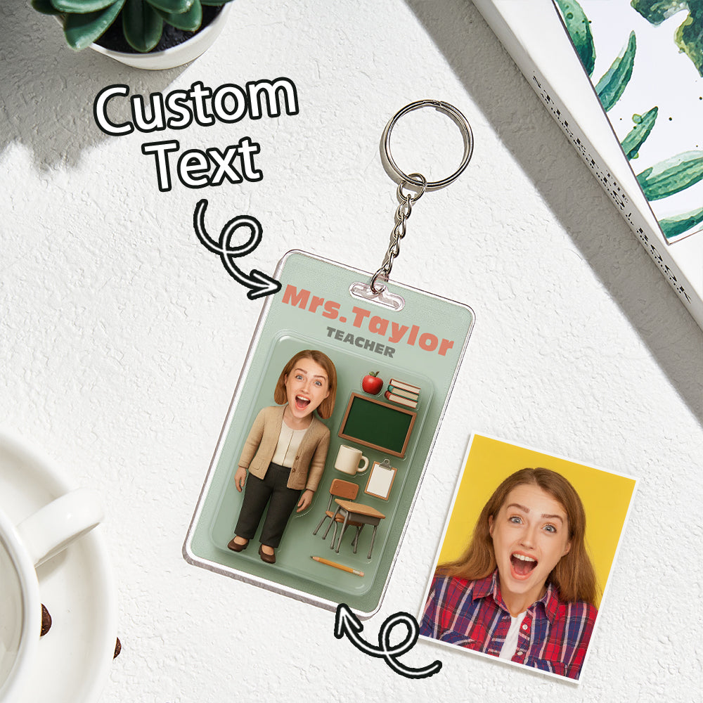 Custom Action Figure Customizable Head Packaging Toy Box Style Art Gift Personalized Acrylic Keychain Creative Gift for Teacher