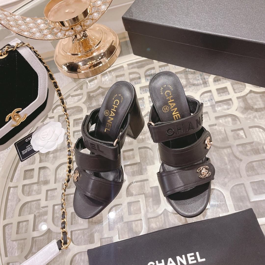 23 CL Latest Double C Logo Buckle High Heel Slippers XC04070703