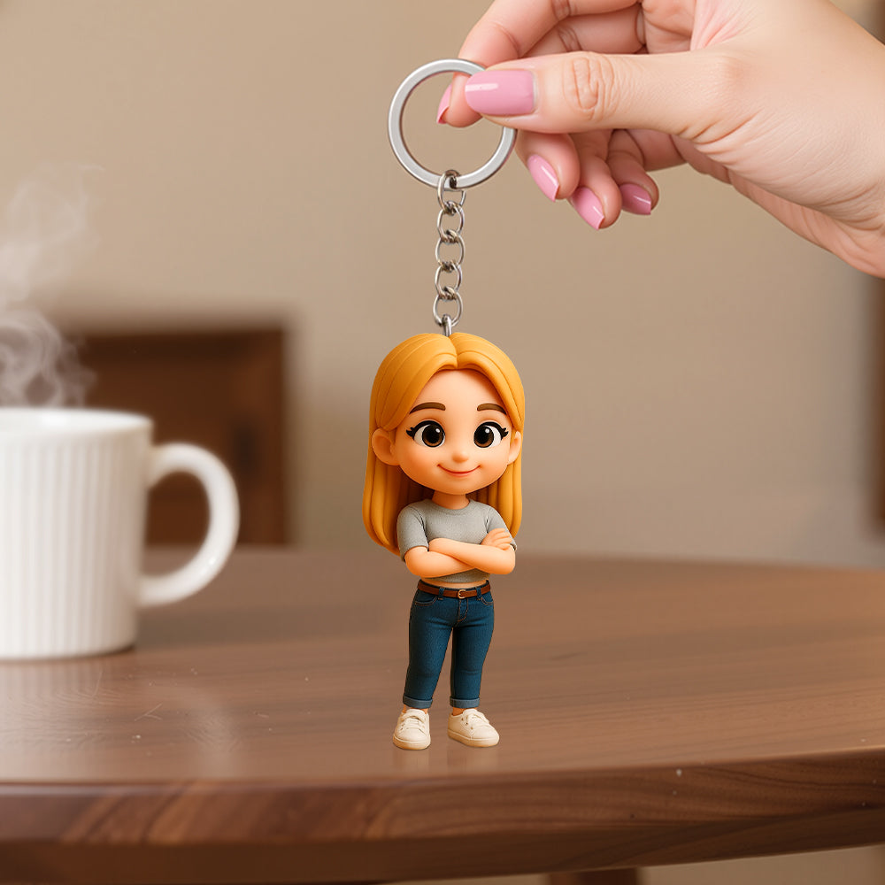 Creative Custom Keychain with Your Cartoon Character Personalized 3D Figure for Couples Friends Kids