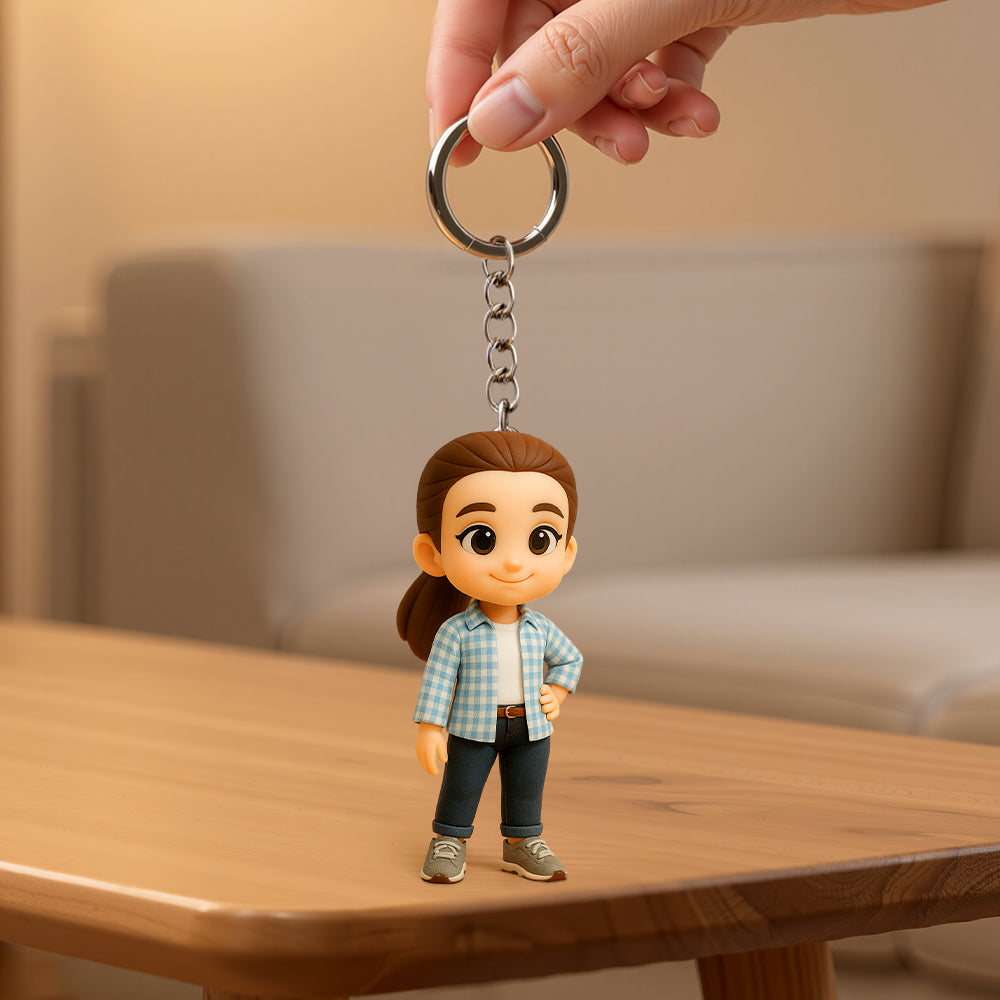 Creative Custom Keychain with Your Cartoon Character Personalized 3D Figure for Couples Friends Kids