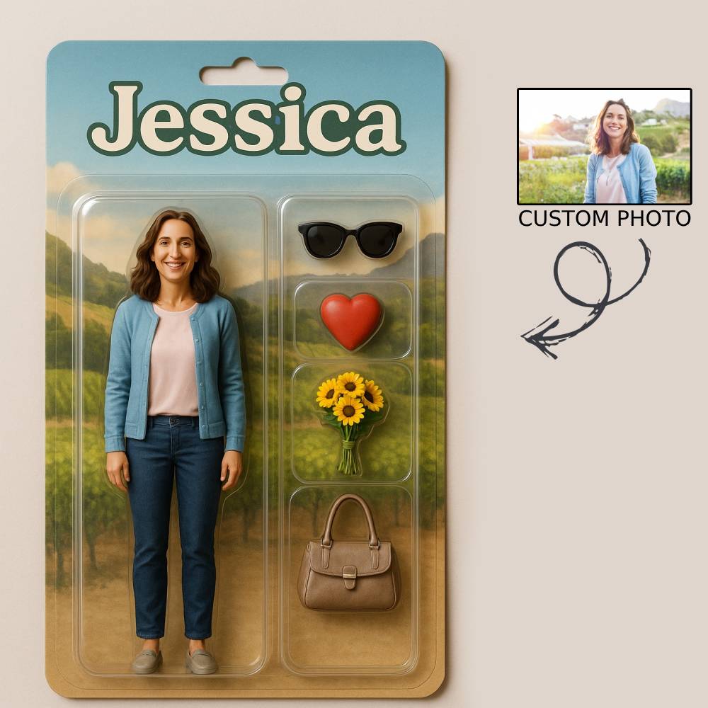 Custom Action Figure Pack Packaging Toy Box Style Art Gift Personalized Acrylic Keychain Gift for Dad