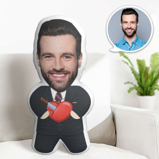 Custom Face Pillow, Cartoon Black Suit for Love Face Doll, the Best Gift for Lover Valentine's Day Gift
