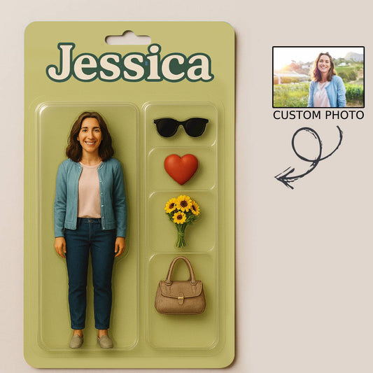 Custom Action Figure Pack Packaging Toy Box Style Art Gift Personalized Acrylic Keychain Gift for Mom