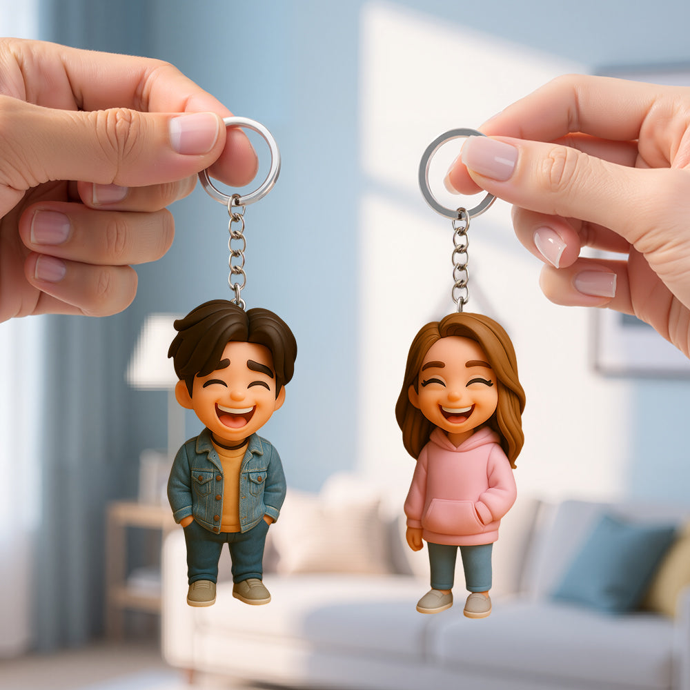 Creative Custom Keychain with Your Cartoon Character Personalized 3D Figure for Couples Friends Kids