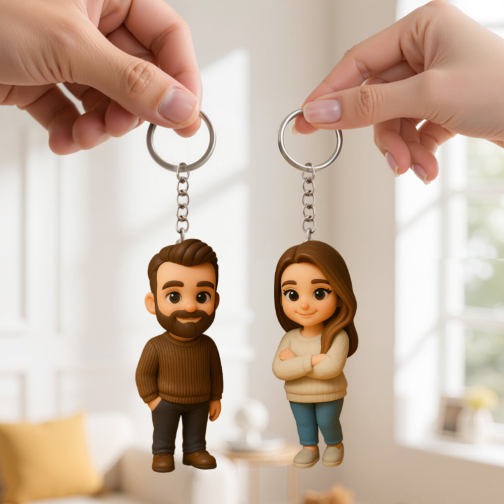 Creative Custom Keychain with Your Cartoon Character Personalized 3D Figure for Couples Friends Kids