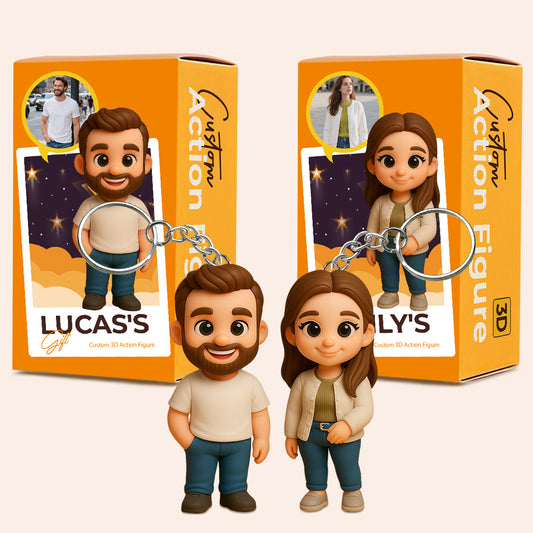 Personalized Lovers 3D Mini Figure Keychain Unique Two Person Keepsake