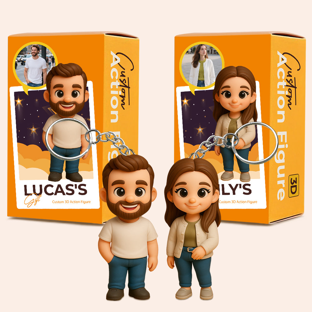 Creative Custom Keychain with Your Cartoon Character Personalized 3D Figure for Couples Friends Kids