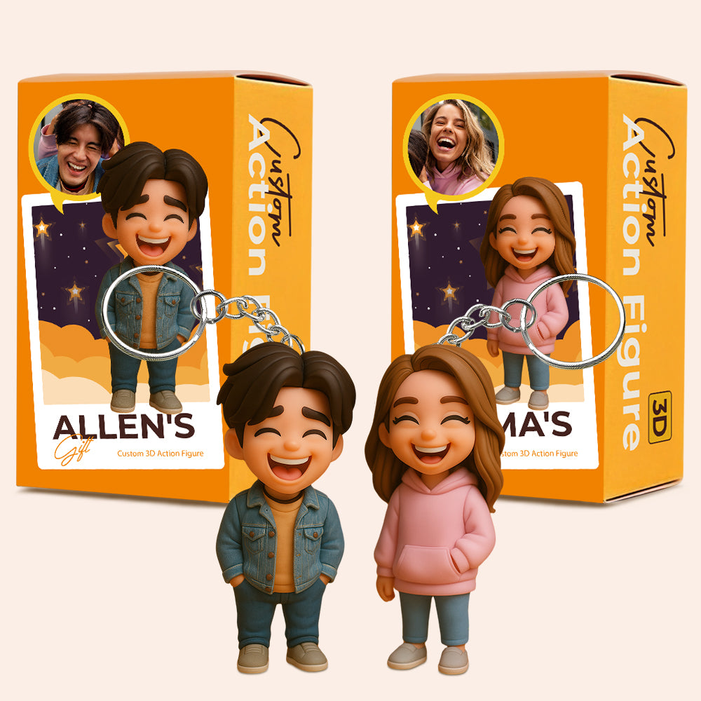 Creative Custom Keychain with Your Cartoon Character Personalized 3D Figure for Couples Friends Kids