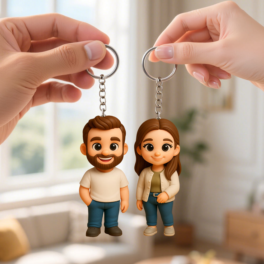 Creative Custom Keychain with Your Cartoon Character Personalized 3D Figure for Couples Friends Kids