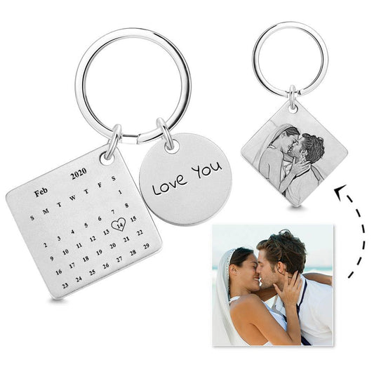 Custom Calendar Keychain Engraved Keychains With Photo Gifts For Couples