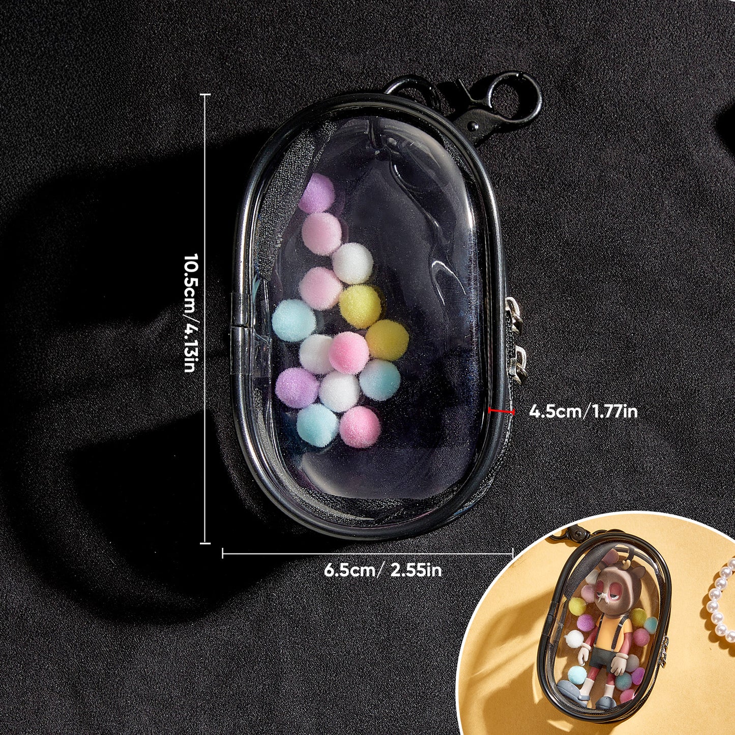 (Fits 8cm Figures) Keychain Display Bag Black