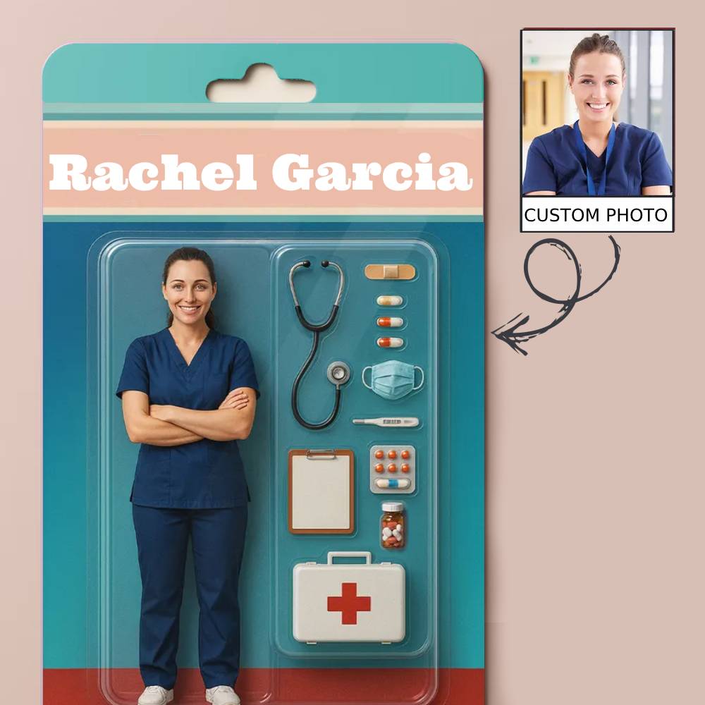 Custom Action Figure Pack Packaging Toy Box Style Art Gift Personalized Acrylic Keychain Gift for Dad