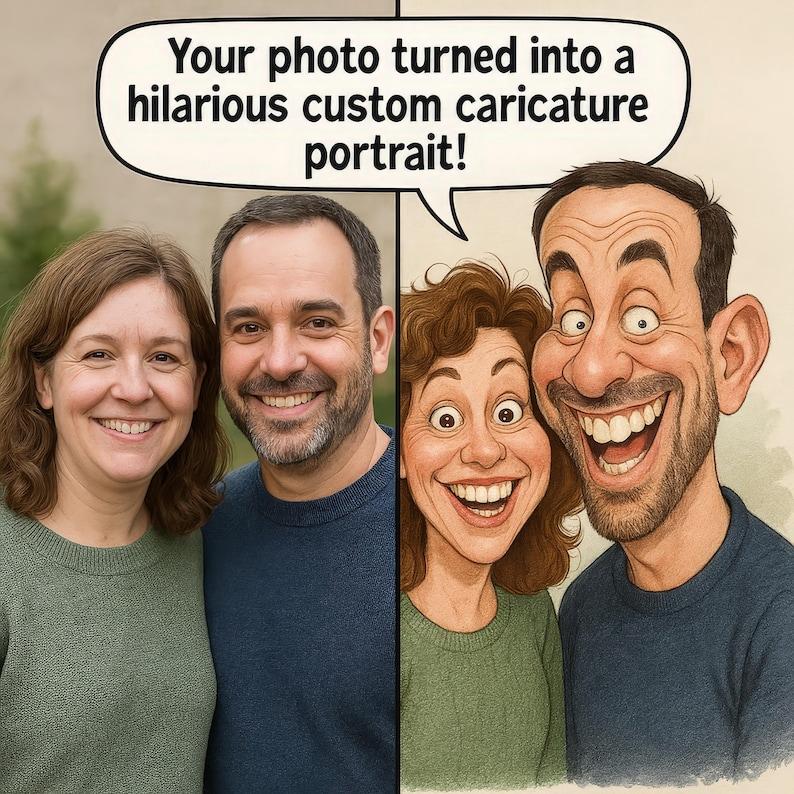 Custom Funny Caricature Portrait Frame Transform Your Photo into Hilarious Art Gift Best Gift for Husband Wife Family