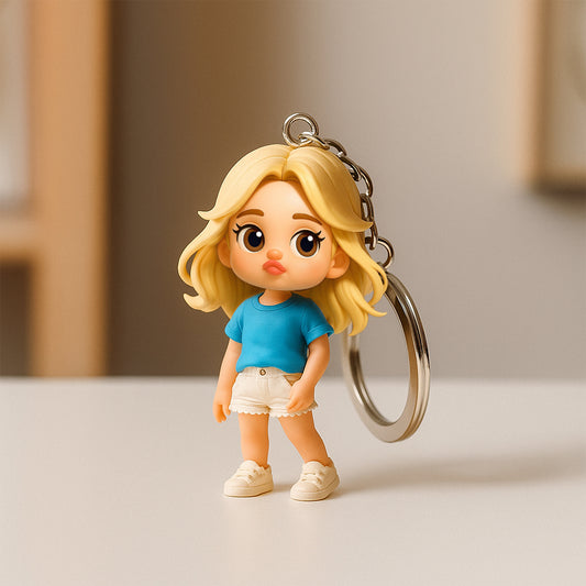 Custom 3D Cartoon Character Keychain Personalized Cute Pouting Style Mini Figure Unique Gift for Mum, Wife, Girlfriend, Friends