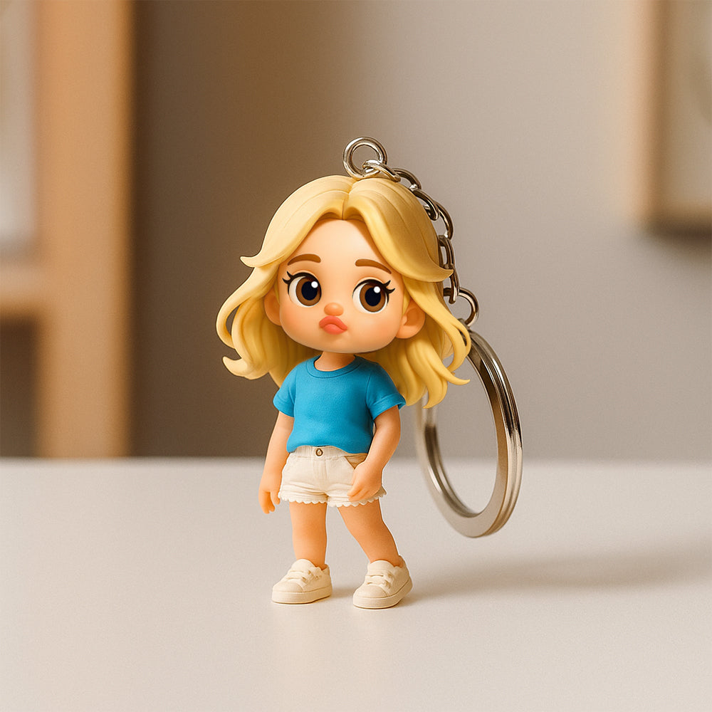 Custom 3D Cartoon Character Keychain Personalized Cute Pouting Style Mini Figure Unique Gift for Mum, Wife, Girlfriend