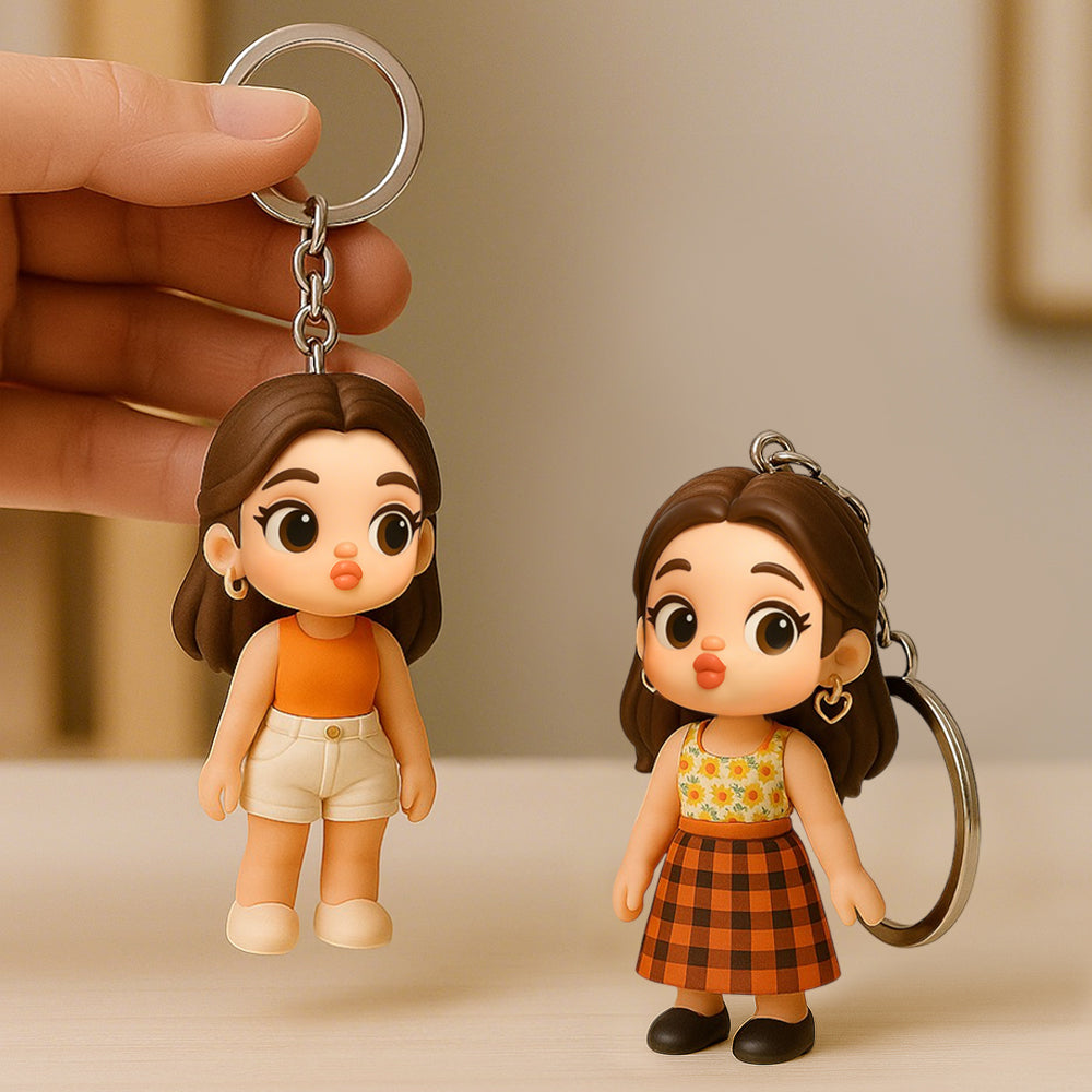 Custom 3D Cartoon Character Keychain Personalized Cute Pouting Style Mini Figure Unique Gift for Mum, Wife, Girlfriend