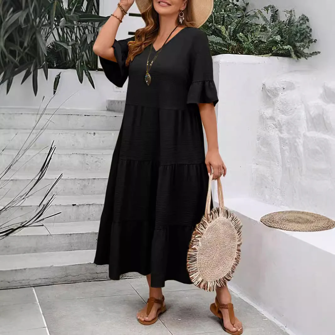 New Model V-Neck Splicing Multi-Color Multi-Code Long Large-Size Dress