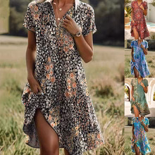 New Fashionable Short-Sleeved Printed Dress For Women