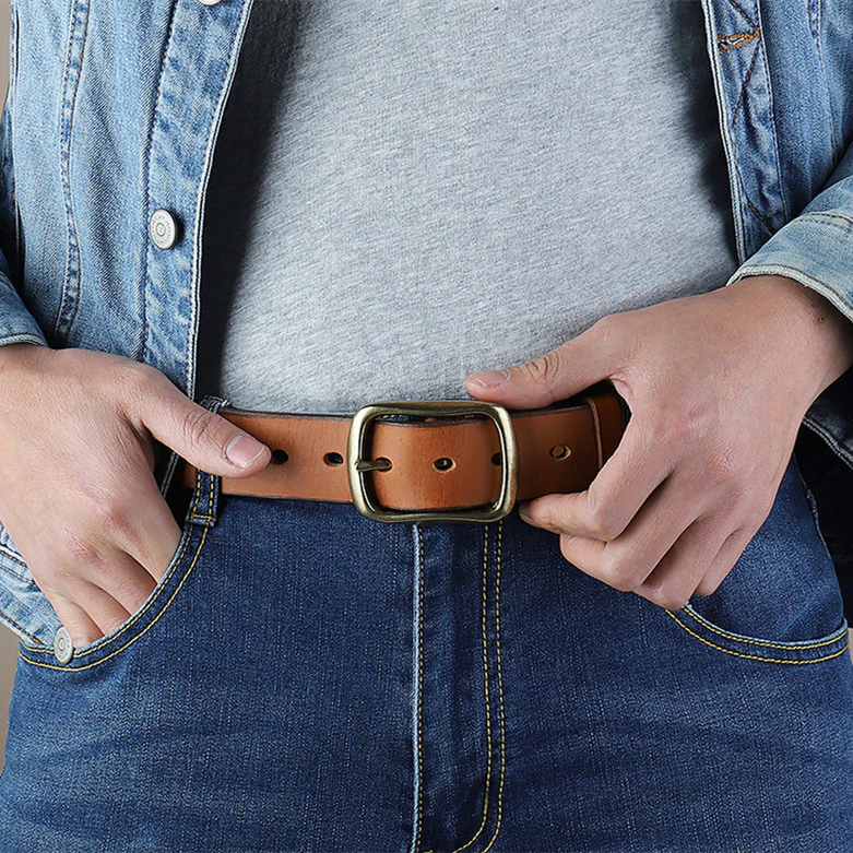 2022 new men's retro first layer cowhide copper buckle pin buckle belt（3 color）