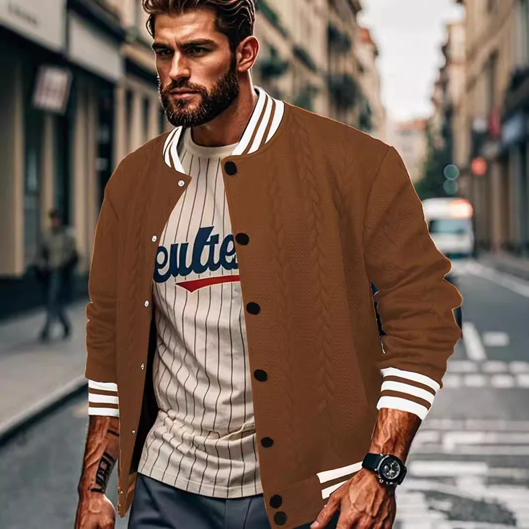 Solid-color men's cardigan baseball suit