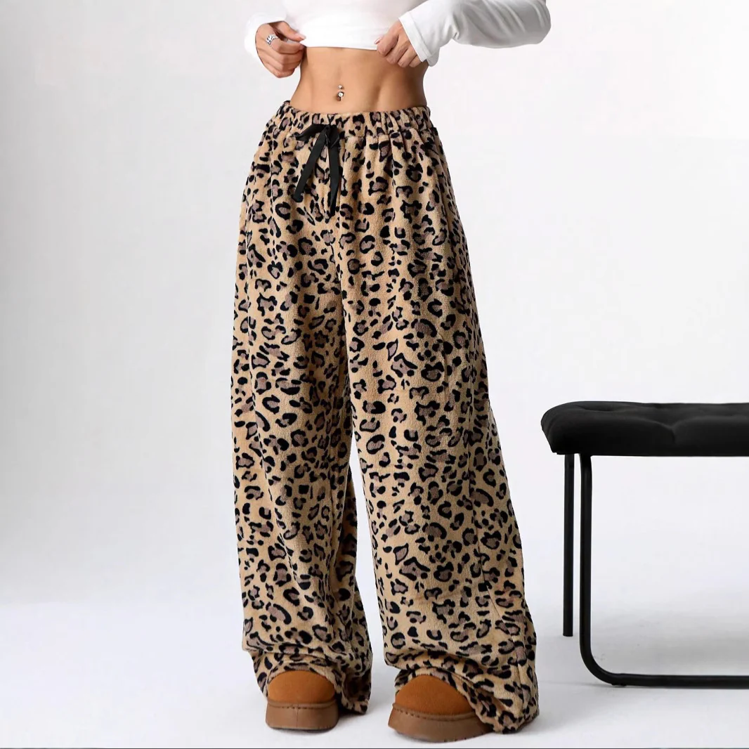 New Fashion Printed Leopard Print Trousers Wide Legs Pants