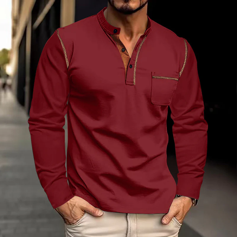 Men's long-sleeved stand-up Polo shirt