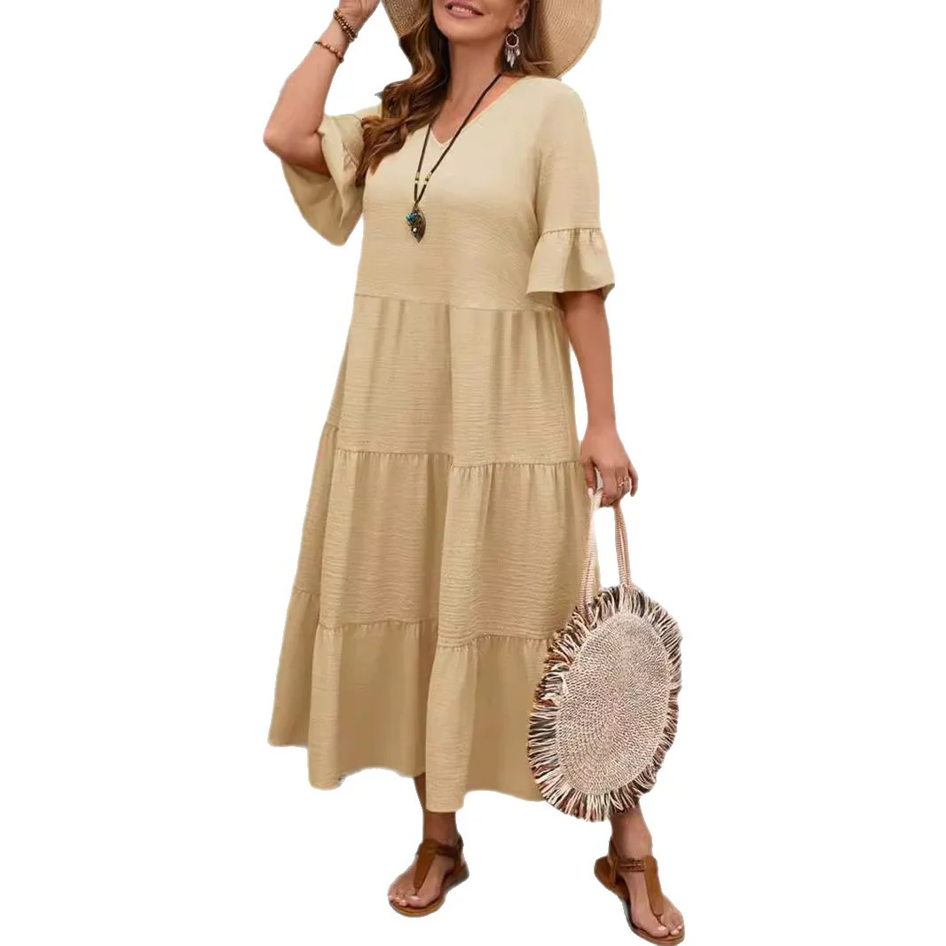 New Model V-Neck Splicing Multi-Color Multi-Code Long Large-Size Dress